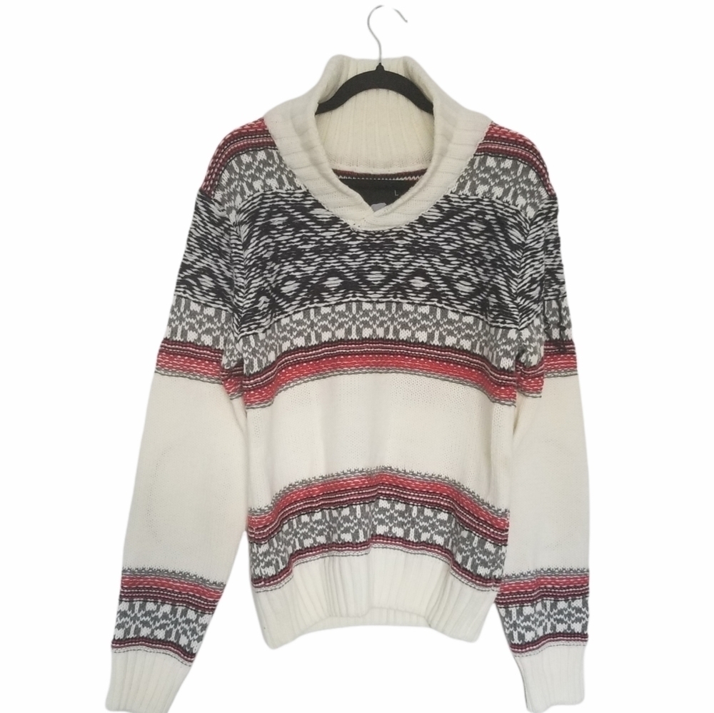 AMERICAN STITCH MENS NORDIC PRINT HEAVY KNIT LONG SLEEVE SWEATER SIZE  LARGE.